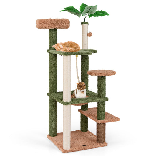 Albero per gatti 152cm con posatoio in peluche giocattolo appeso pianta finta, Tiragraffi per gatti in sisal Verde-Alberi Tiragraffi