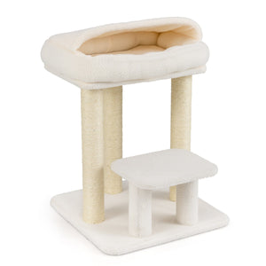 Torre per gattini con letto in peluche pali tiragraffi in sisal piattaforma per salto, Albero per gatti piccolo da interno Bianco-Alberi Tiragraffi