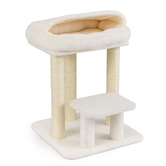 Torre per gattini con letto in peluche pali tiragraffi in sisal piattaforma per salto, Albero per gatti piccolo da interno Bianco-Alberi Tiragraffi