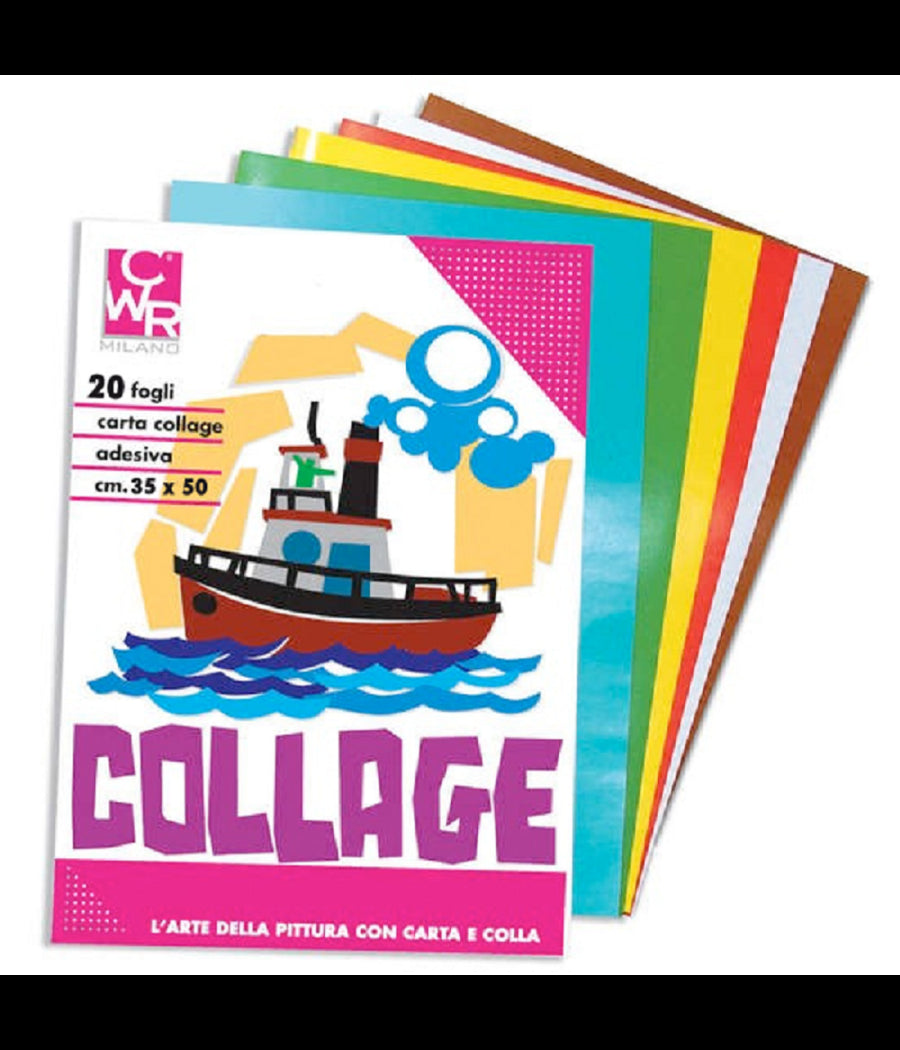 Album Carta Collage Adesiva Autoadesiva 20 Fogli Colorati 35 X 50 Cm         