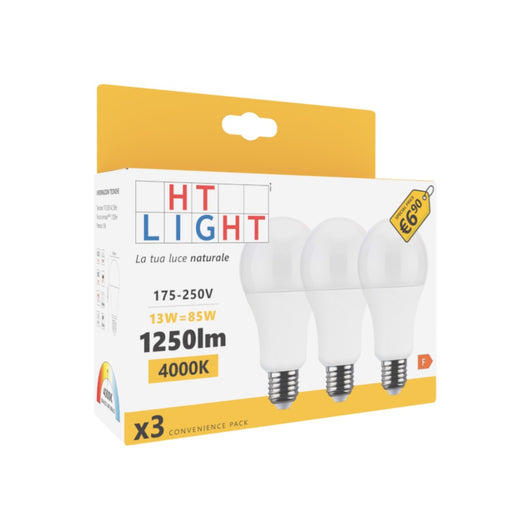 Alca power a60 13w 175-250v 1250lm 4000k e27 lampada classica a led box da 3pz