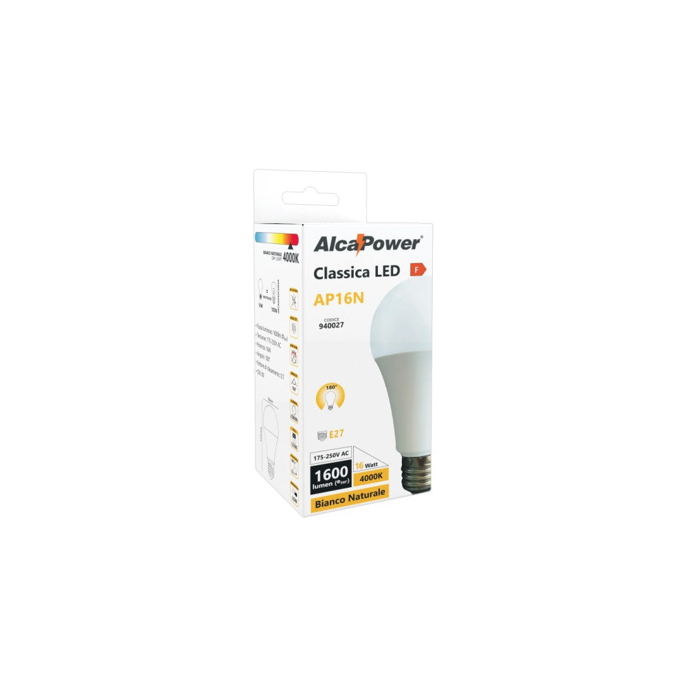 Alca power a60 16w 175-250v 1600lm 4000k e27 lampada classica a led