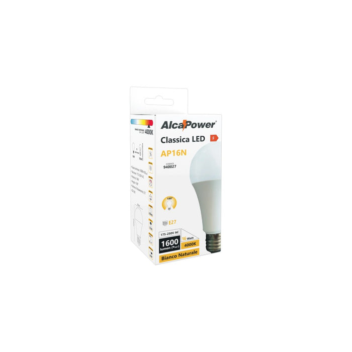 Alca power a60 16w 175-250v 1600lm 4000k e27 lampada classica a led