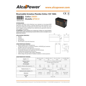 Alca power batteria al piombo da 12v 10ah ricaricabile ermetica per ups e illuminazione di emergenza