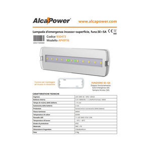 Alca power lampada d' emergenza da incasso/superficie 6500k 400lm se+sa ap49116