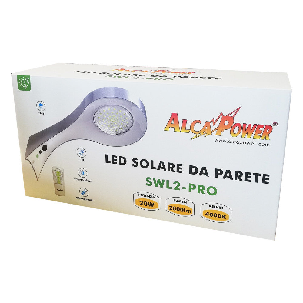 Alca power lampada proiettore solare led da parete 20w 2000 lumen