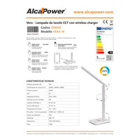 Alca power vera lampada da tavolo 5w 250lm con caricatore wireless per smartphone