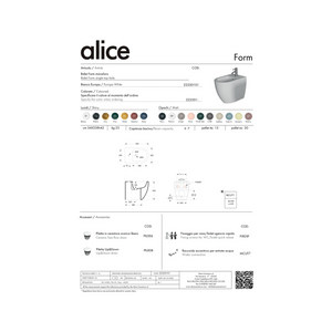 Coppia Di Sanitari Alice Ceramica Da Terra Filo Muro Senza Brida Bianco Opaco "Form"