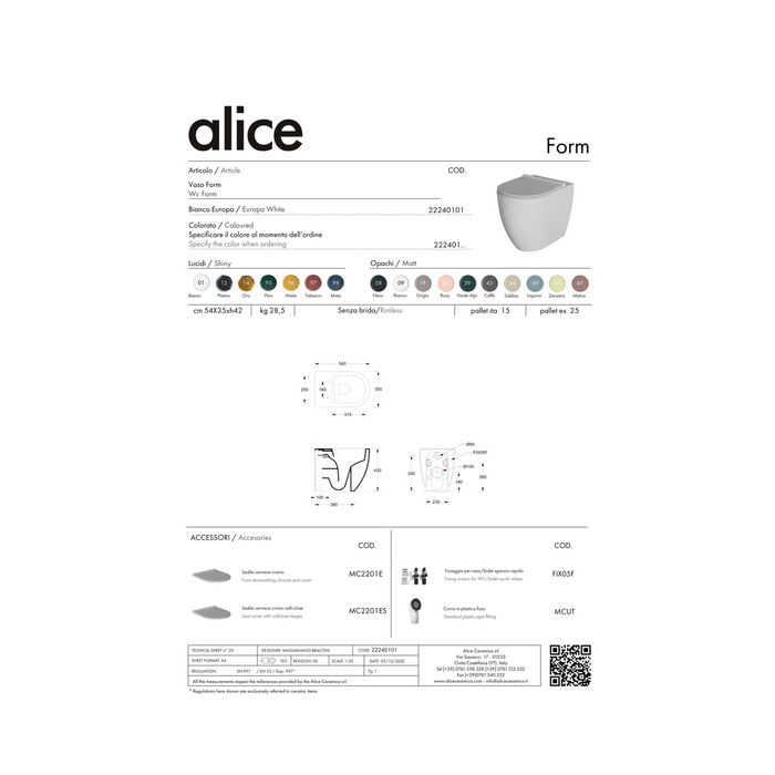 Coppia Di Sanitari Alice Ceramica Da Terra Filo Muro Senza Brida Nero Opaco "Form"