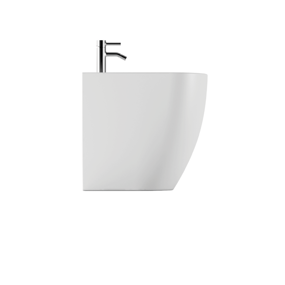 Coppia Di Sanitari Alice Ceramica Da Terra Filo Muro Senza Brida Bianco Lucido "Form"