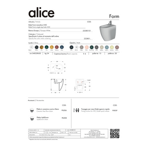 Coppia Di Sanitari Alice Ceramica Da Terra Filo Muro Senza Brida Bianco Lucido "Form"