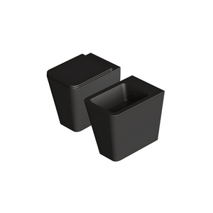 Coppia Di Sanitari Alice Ceramica Da Terra Filo Muro Senza Brida Nero Opaco "Hide Square"