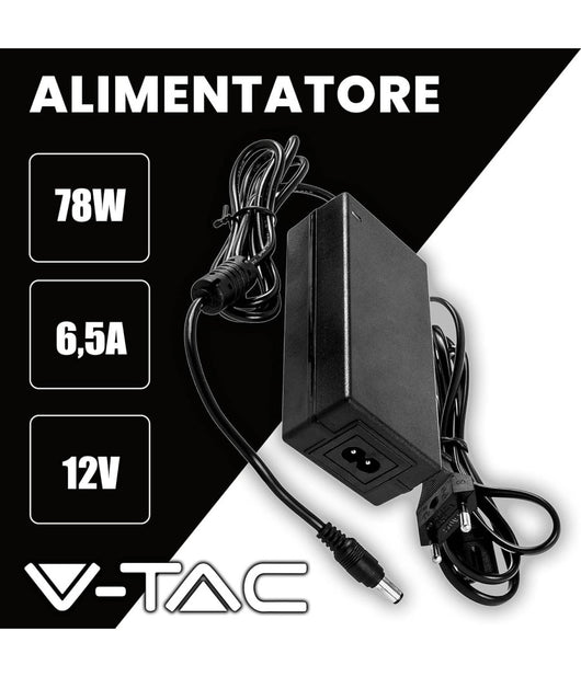 Alimentatore 12v 78w 6,5a Con Jack 2.1 Ip44 Plug&play Spina A 2 Poli Input 220v         