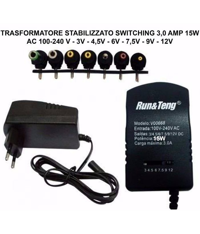 Alimentatore 3a 15w Trasformatore Stabilizzato Switching Regolabile Universale         