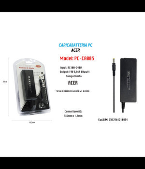 Alimentatore Caricabatteria Per Pc Notebook Acer 19v 3,16a 60w Maxtech Pc-ca003         
