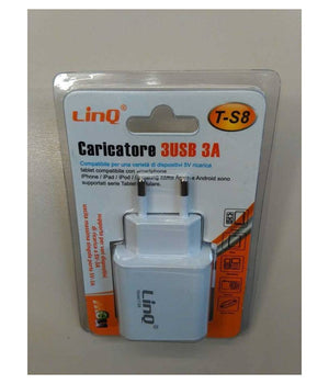 Alimentatore Caricabatterie Adattatore Caricatore Con 3 Porte Usb Rete 5v-3a T-s8         