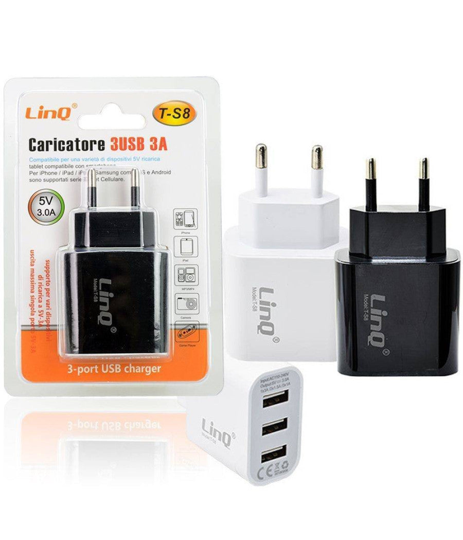Alimentatore Caricabatterie Adattatore Caricatore Con 3 Porte Usb Rete 5v-3a T-s8         