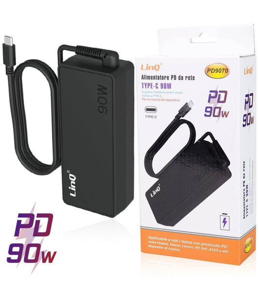 Alimentatore Caricabatterie Pd Da Rete 90w Type-c Per Notebook Smartphone Pd9070         