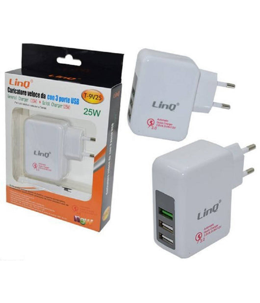 Alimentatore Da Rete Casa Adattatore Usb 3 Porte Usb 3.0 25w Ricarica Rapida T-9v25         