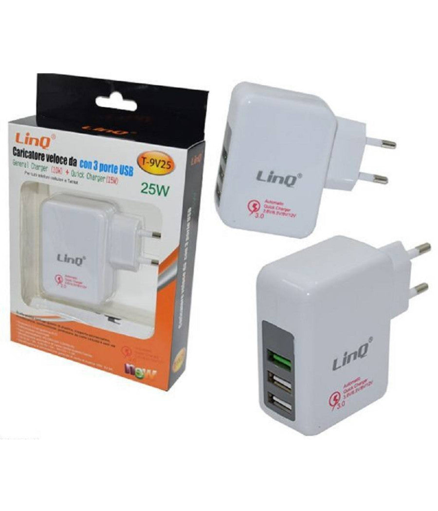 Alimentatore Da Rete Casa Adattatore Usb 3 Porte Usb 3.0 25w Ricarica Rapida T-9v25         