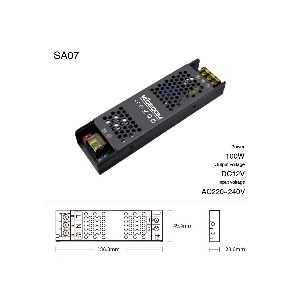 Alimentatore LED Dimmerabile 12V 100W Trasformatore ultra sottile per striscia LED Driver LED