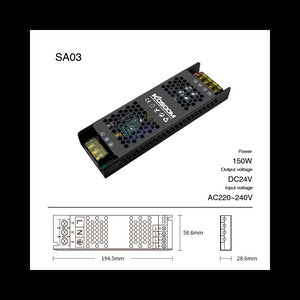 Alimentatore LED Dimmerabile 24V 150W Trasformatore ultra sottile per striscia LED Driver LED