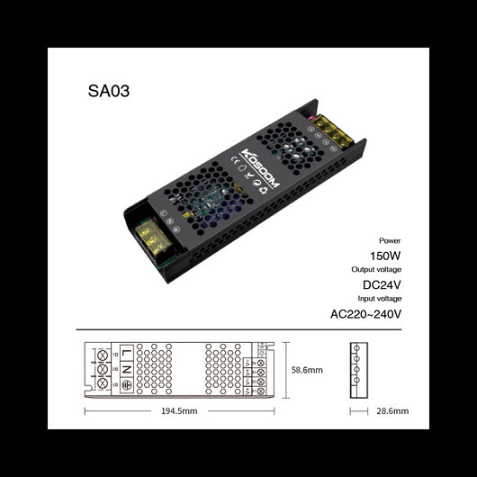 Alimentatore LED Dimmerabile 24V 150W Trasformatore ultra sottile per striscia LED Driver LED