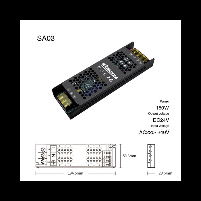 Alimentatore LED Dimmerabile 24V 150W Trasformatore ultra sottile per striscia LED Driver LED