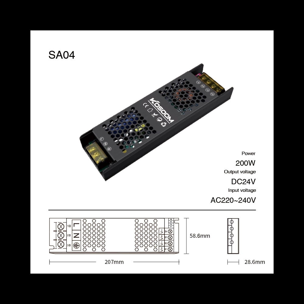 Alimentatore LED Dimmerabile 24V 200W Trasformatore ultra sottile per striscia LED Driver LED