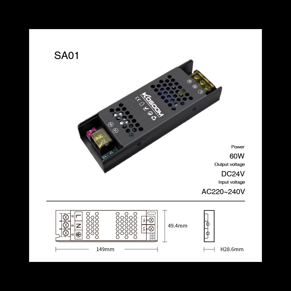 Alimentatore LED Dimmerabile 24V 60W Trasformatore ultra sottile per striscia LED Driver LED