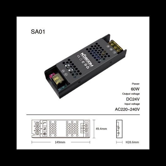 Alimentatore LED Dimmerabile 24V 60W Trasformatore ultra sottile per striscia LED Driver LED