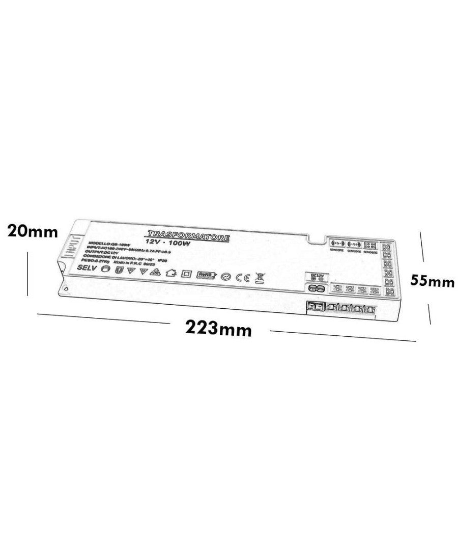 Alimentatore Slim 100 Watt Trasformatore Corrente 12v Strisce Luci Led Qs-100w         