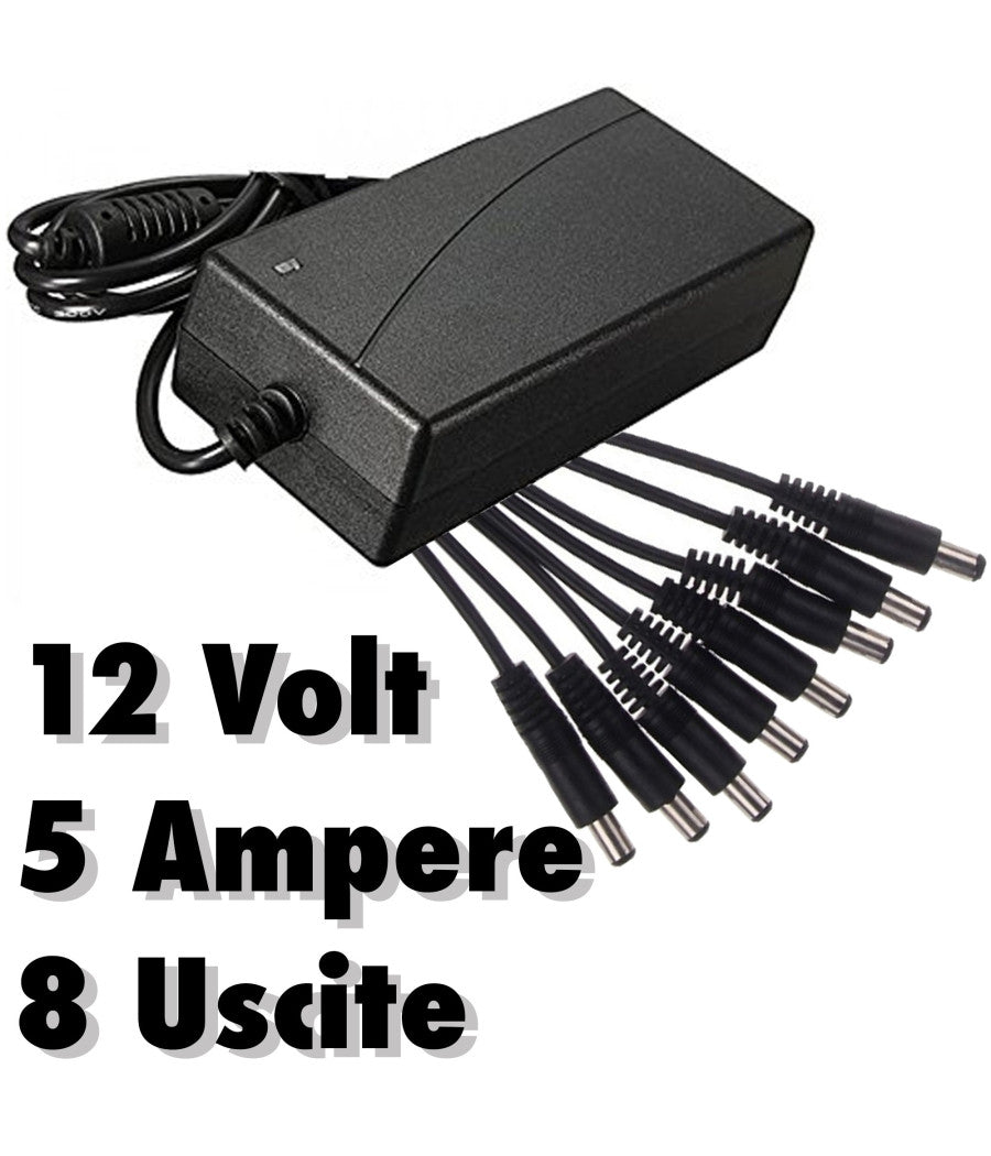 Alimentatore Stabilizzato Trasformatore 12v 5a 8 Uscite Telecamere Dvr Strisce         