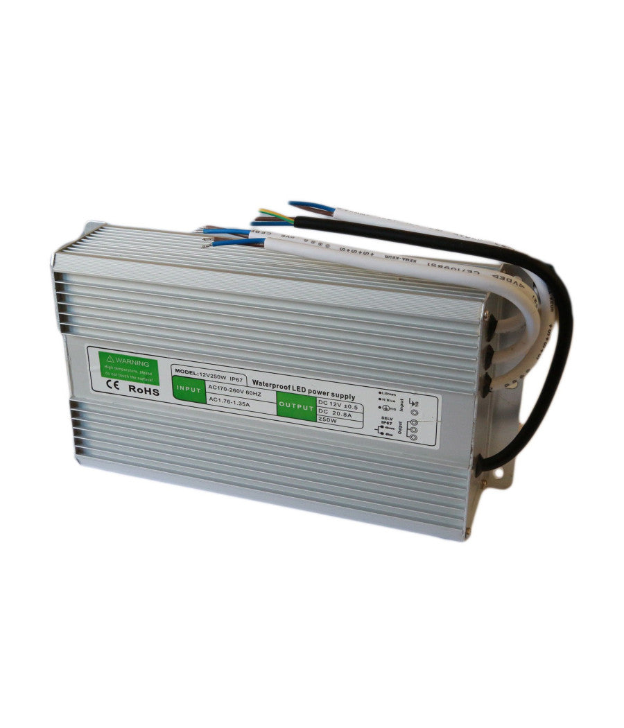 Alimentatore Trasformatore Impermeabile 12v Ip67 Waterproof Striscia Led Switch   250 Watt      
