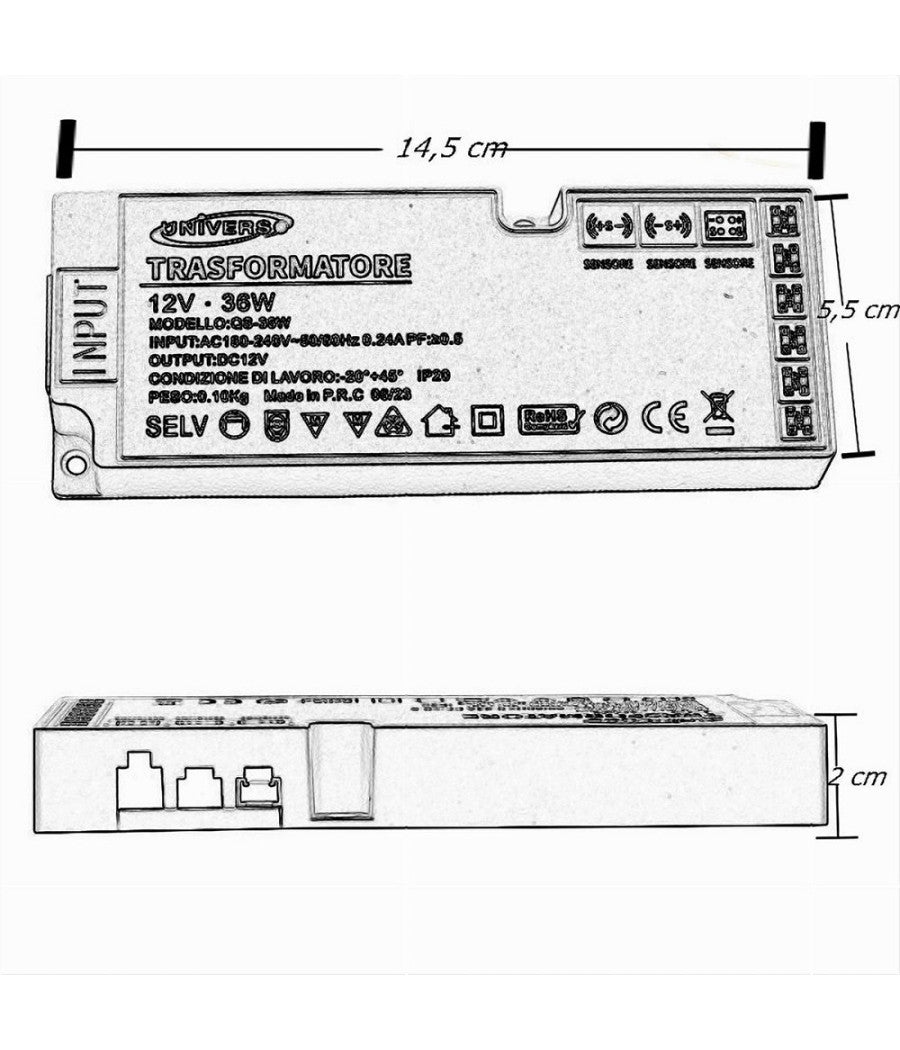 Alimentatore Trasformatore Slim Da 230v A 12v 36 W Strip Led Sensori Luci Qs-36w         