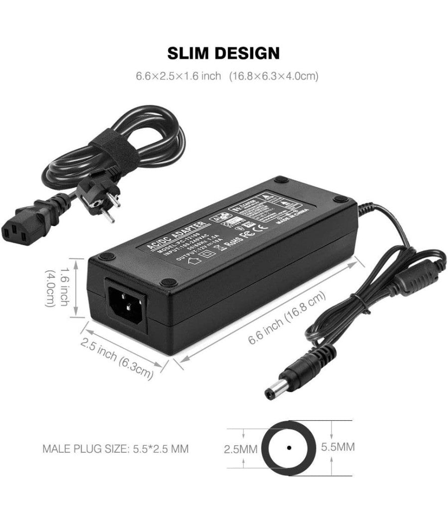 Alimentatore Trasformatore Stabilizzato Da 12v 5a Per Led Telecamere Spina Shuko         