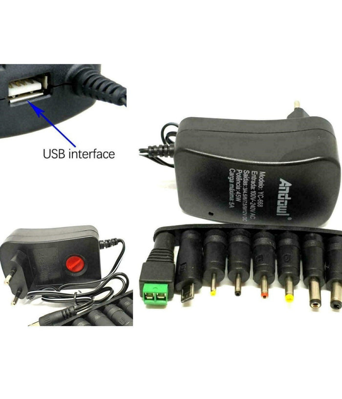 Alimentatore Universale 3v 4.5v 5v 6v 7.5v 9v 12v 1000ma 12w Usb - 8 Adattatori         