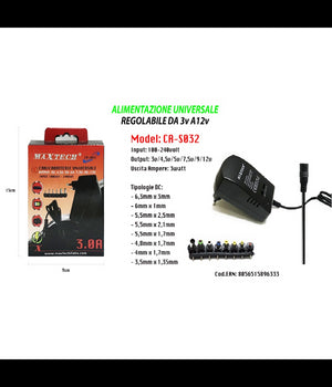 Alimentatore Universale 8 Adattatori Switch 3-12v Pc Notebook Fotocamera Maxtech Ca-s032         