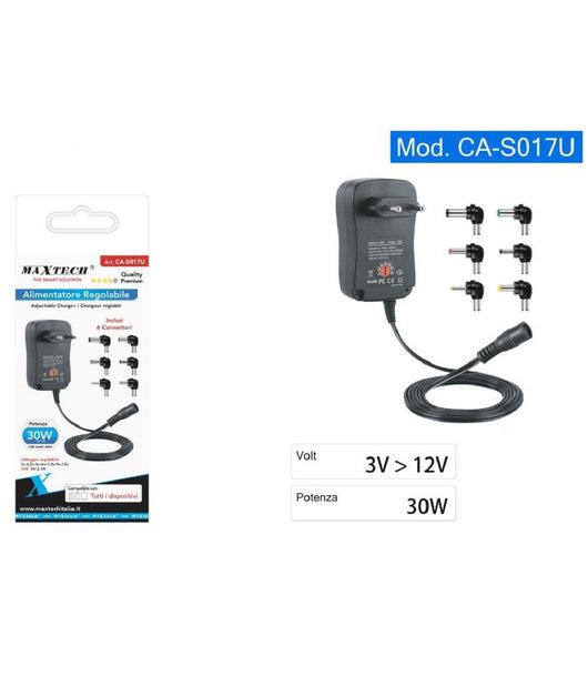 Alimentatore Universale Regolabile Da 3v A 12v Caricabatterie 30w Maxtech Ca-s017u         