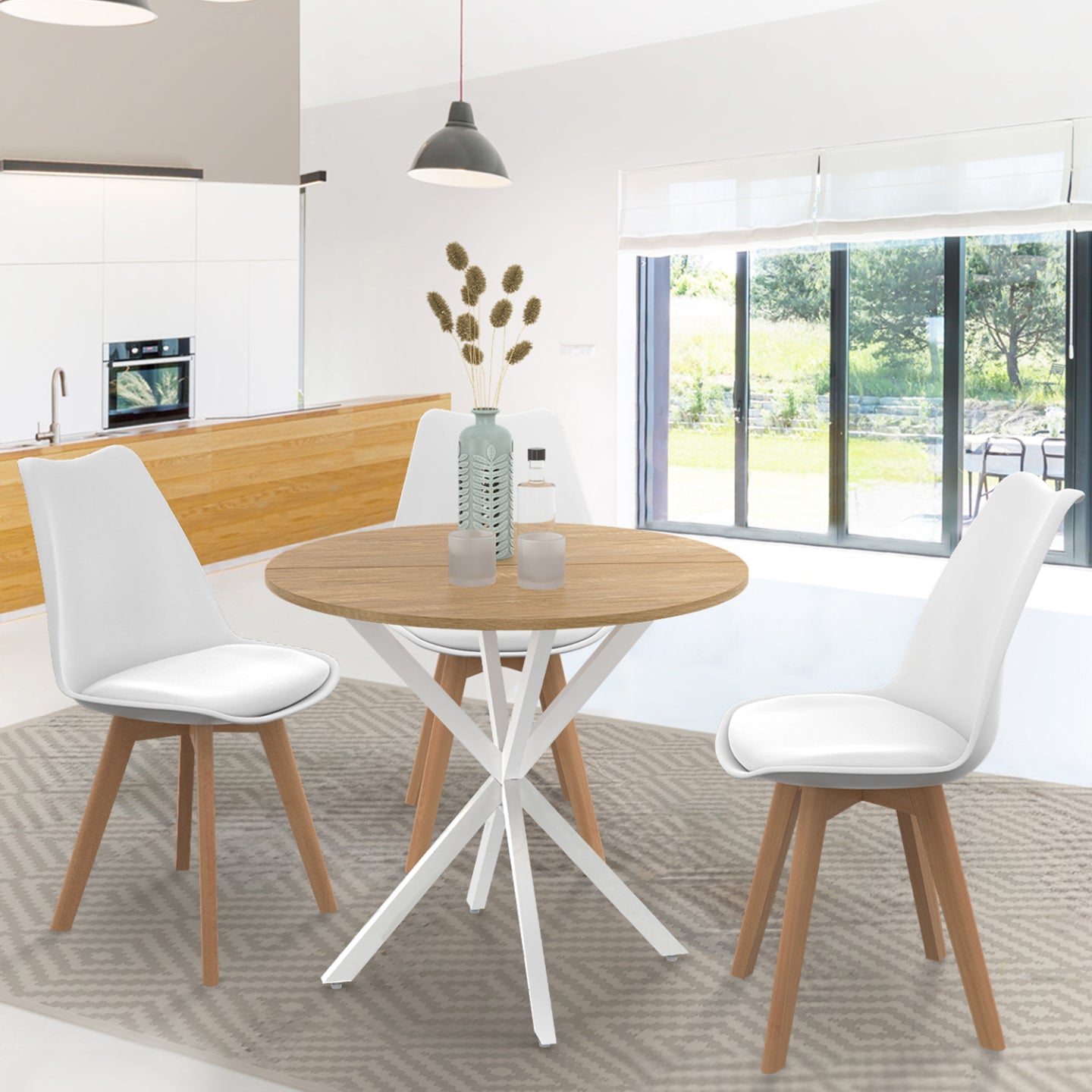 IDMarket - ALIX mesa de comedor redonda para 2 a 4 personas, de madera y pata de araña blanca 80 cm