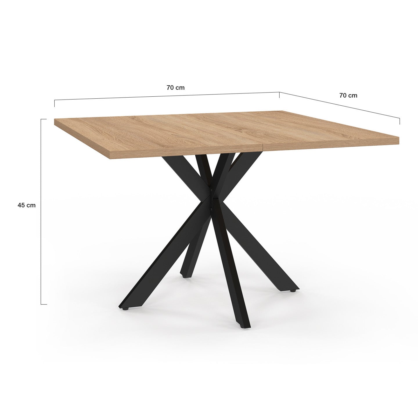 IDMarket - ALIX tavolino quadrato con gamba a ragno 70 cm legno e nero