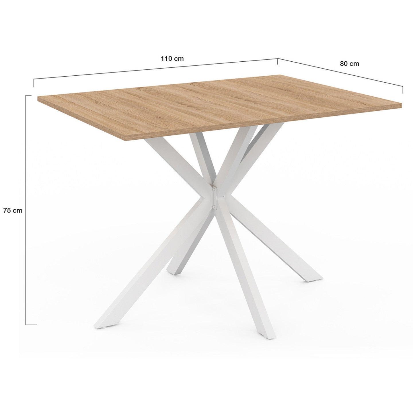 IDMarket - ALIX Tavolo da pranzo rettangolare per 6 persone con gambe in legno e ragno bianco 110 cm