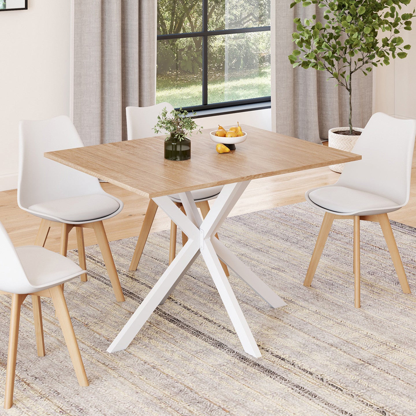 IDMarket - ALIX Tavolo da pranzo rettangolare per 6 persone con gambe in legno e ragno bianco 110 cm