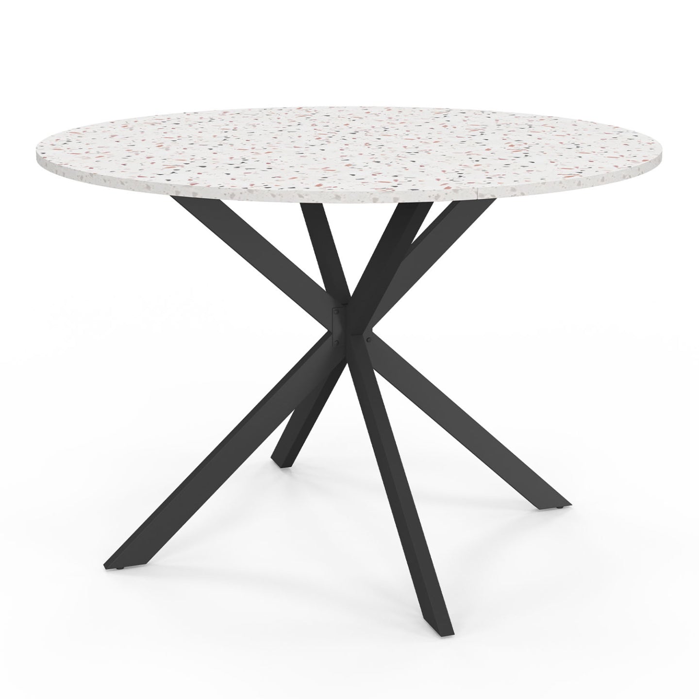 IDMarket - ALIX Tavolo da pranzo rotondo per 6 persone con gamba a ragno nera e piano effetto terrazzo SIMONE 110 cm