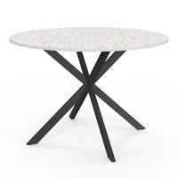 IDMarket - ALIX Tavolo da pranzo rotondo per 6 persone con gamba a ragno nera e piano effetto terrazzo SIMONE 110 cm