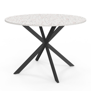 IDMarket - ALIX Tavolo da pranzo rotondo per 6 persone con gamba a ragno nera e piano effetto terrazzo SIMONE 110 cm