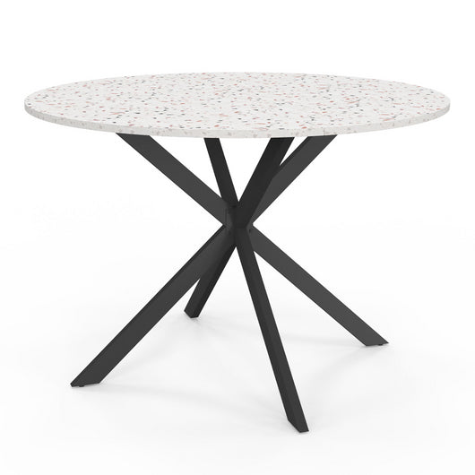 IDMarket - ALIX Tavolo da pranzo rotondo per 6 persone con gamba a ragno nera e piano effetto terrazzo SIMONE 110 cm