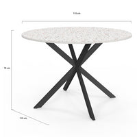 IDMarket - ALIX Tavolo da pranzo rotondo per 6 persone con gamba a ragno nera e piano effetto terrazzo SIMONE 110 cm