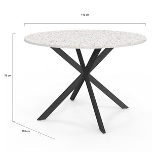 IDMarket - ALIX Tavolo da pranzo rotondo per 6 persone con gamba a ragno nera e piano effetto terrazzo SIMONE 110 cm
