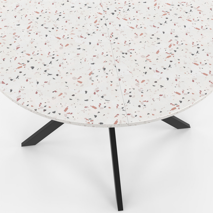 IDMarket - ALIX Tavolo da pranzo rotondo per 6 persone con gamba a ragno nera e piano effetto terrazzo SIMONE 110 cm